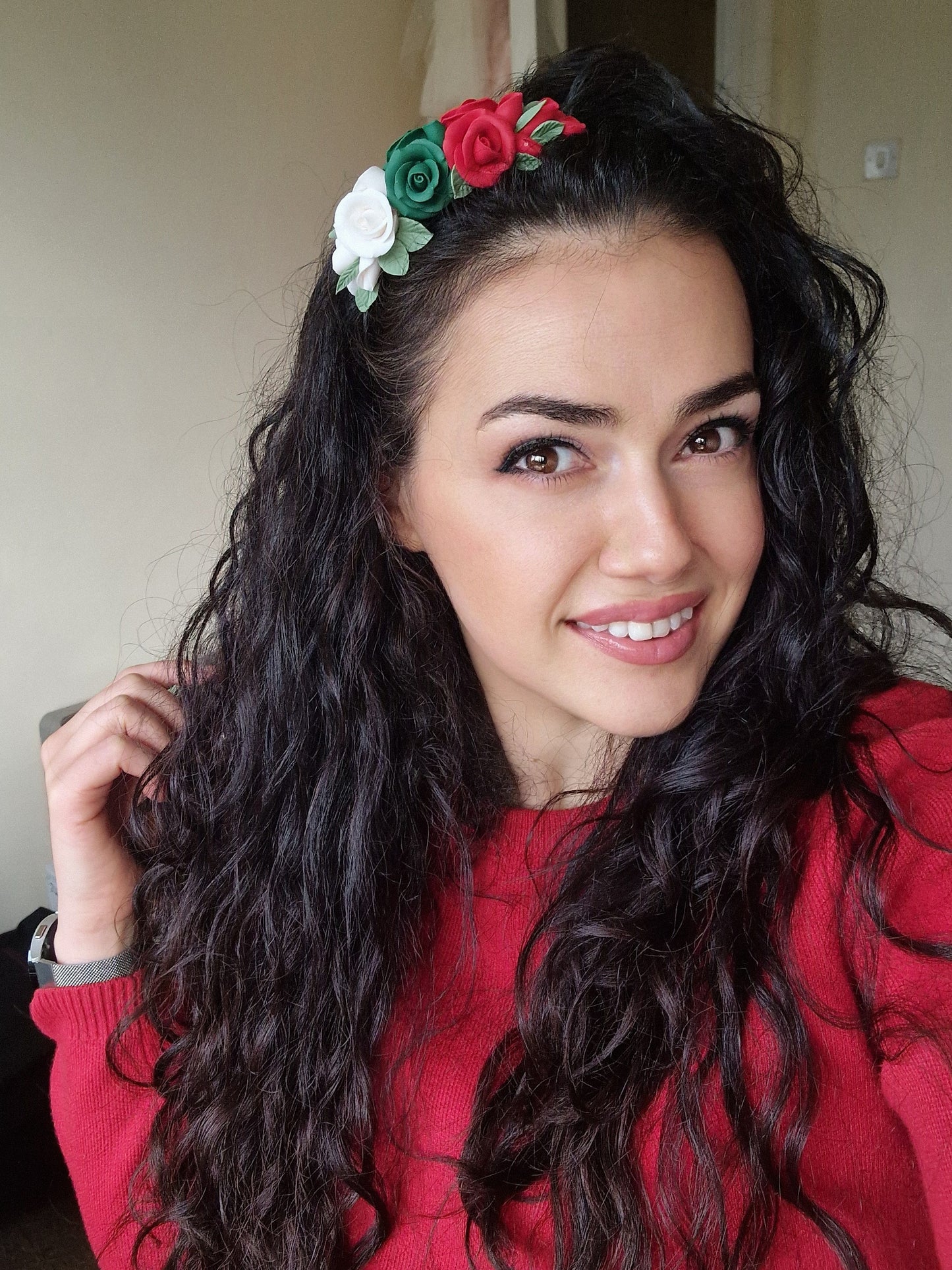 Raina Ethno-Floral Headband With Handmade Clay Roses