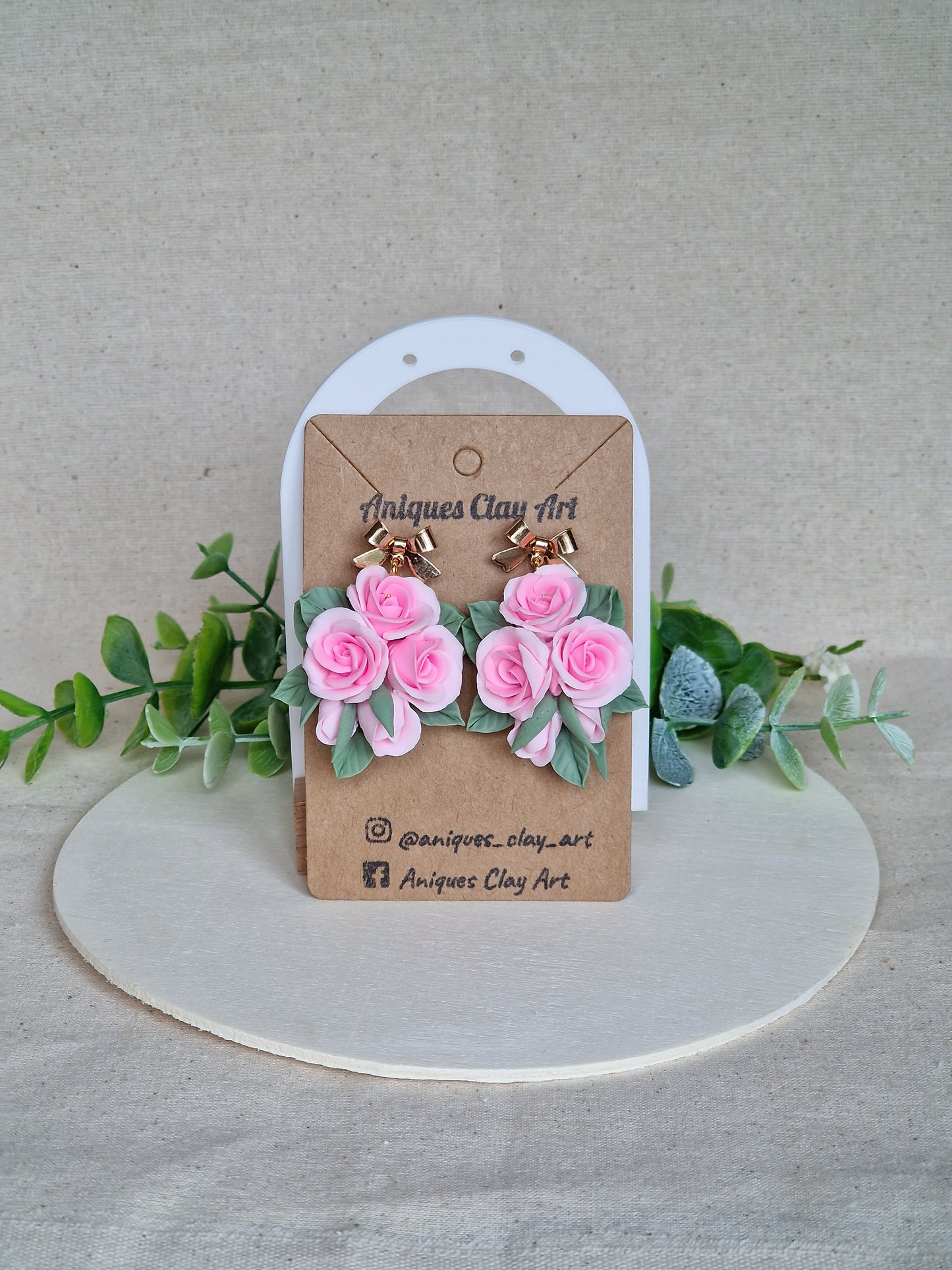 Blush Rose Earrings – Handmade Floral Earrings with Bow Studs for Weddings & Gifts