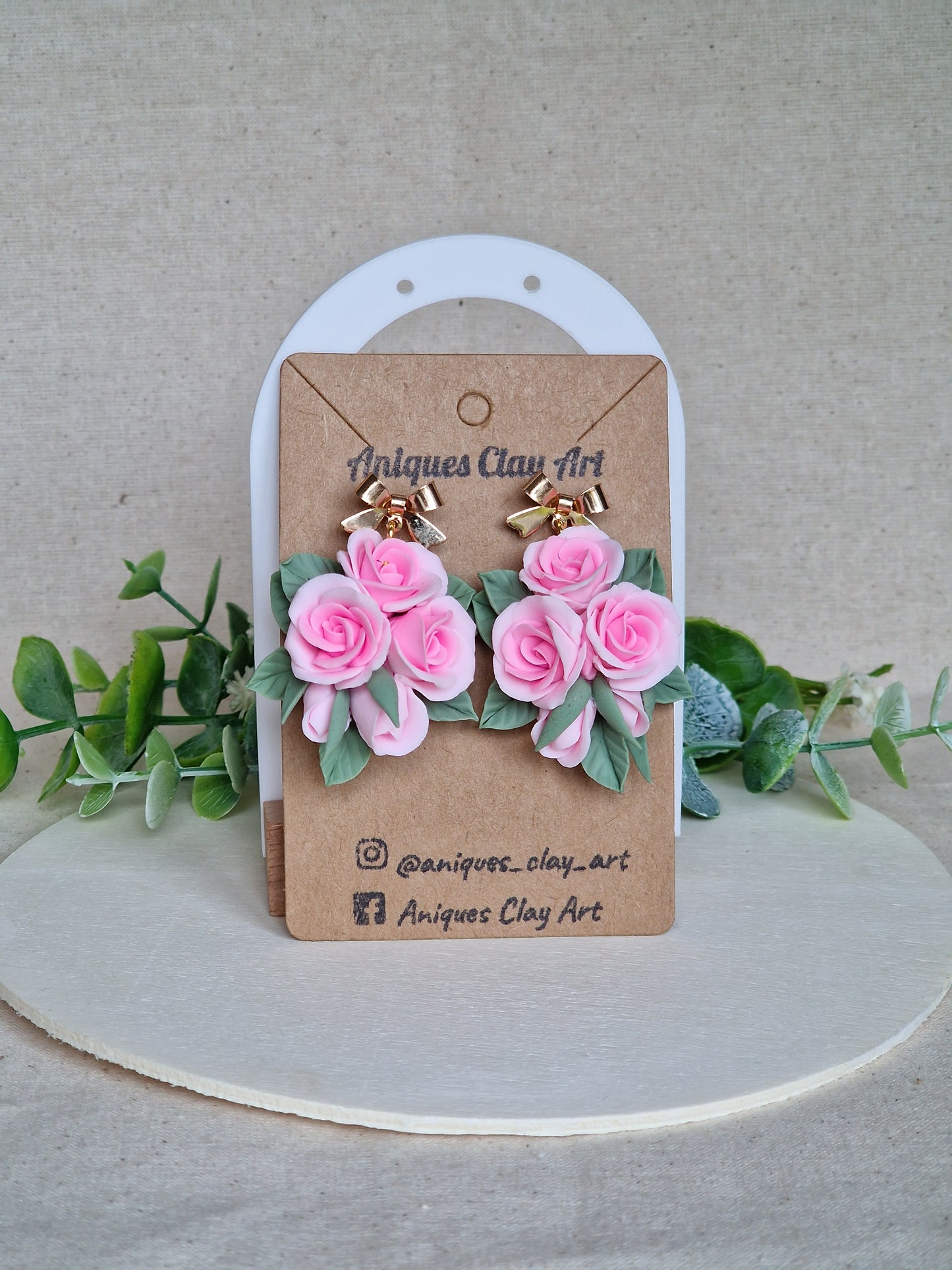Blush Rose Earrings – Handmade Floral Earrings with Bow Studs for Weddings & Gifts