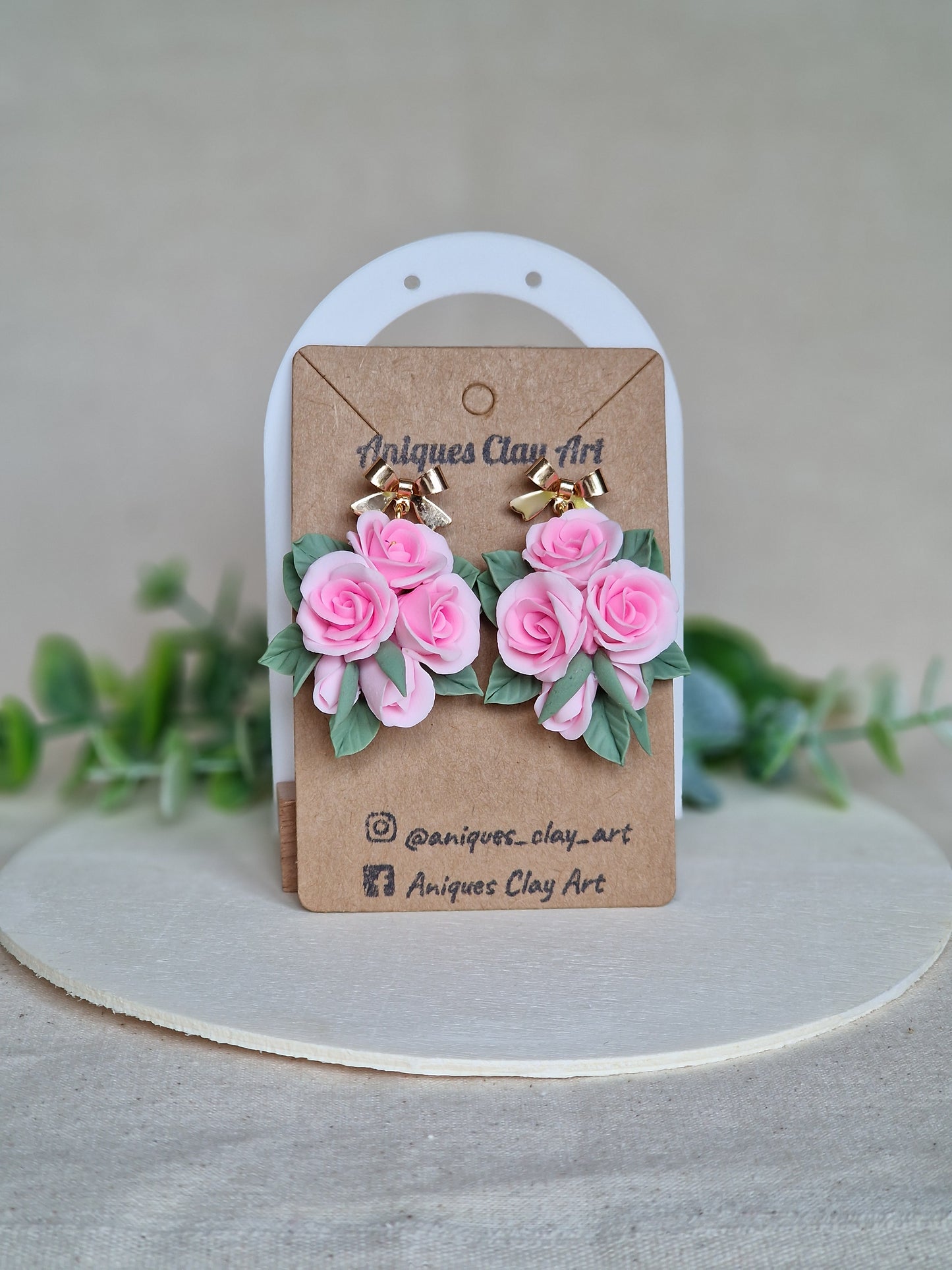 Blush Rose Earrings – Handmade Floral Earrings with Bow Studs for Weddings & Gifts