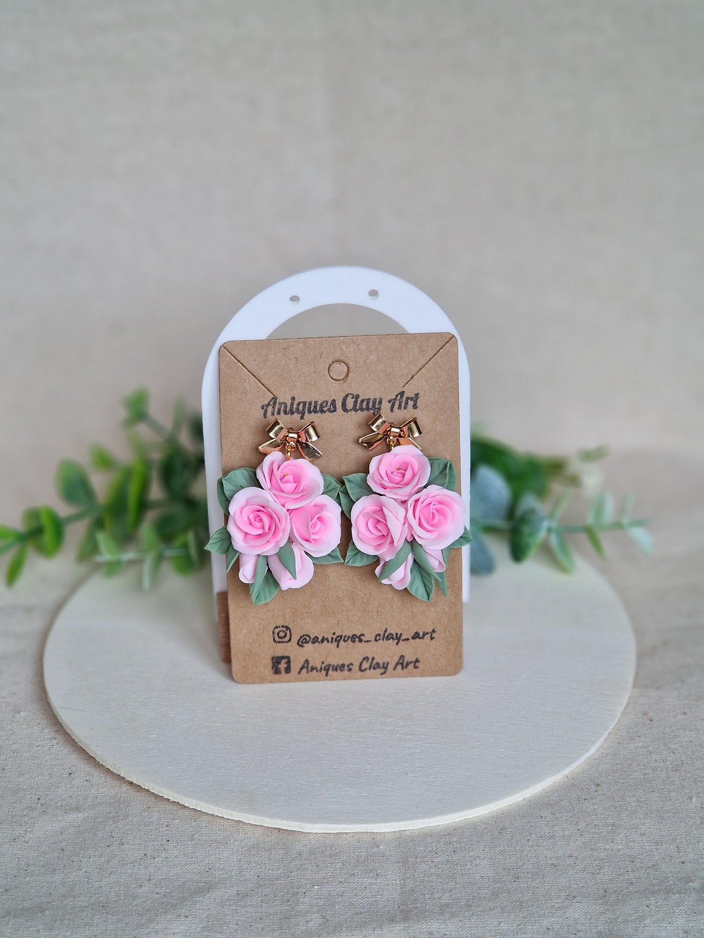 Blush Rose Earrings – Handmade Floral Earrings with Bow Studs for Weddings & Gifts