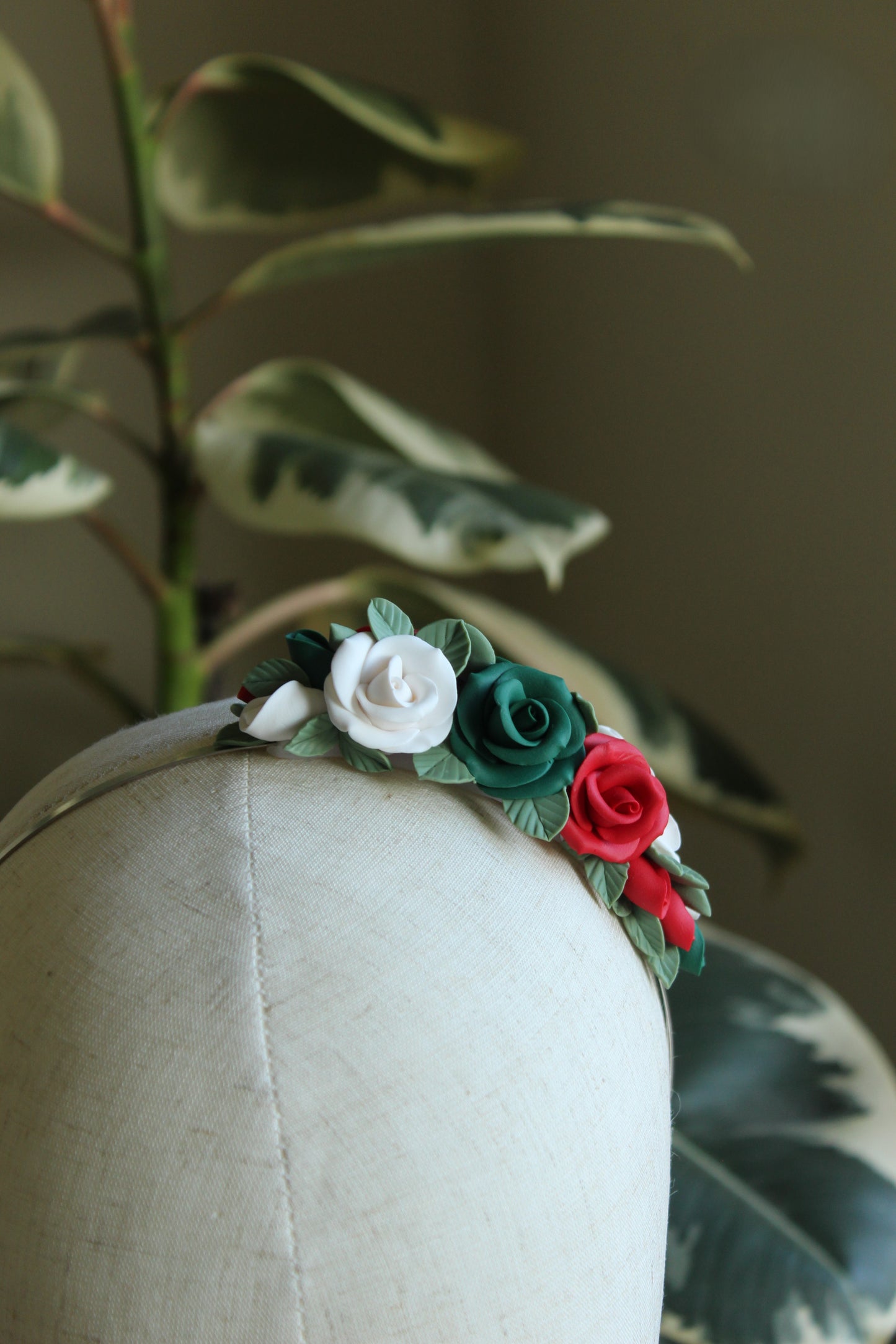 Raina Ethno-Floral Headband With Handmade Clay Roses