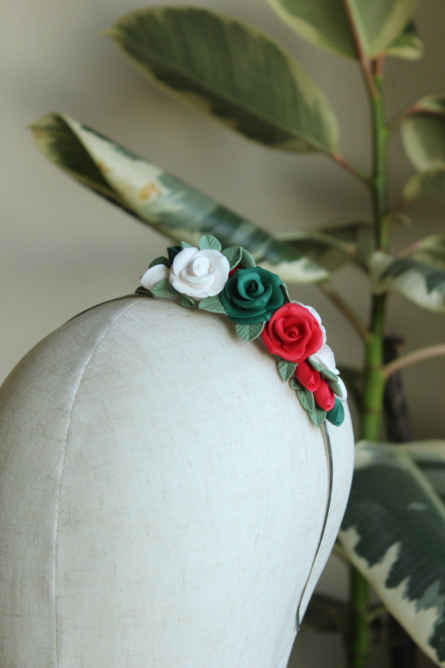 Raina Ethno-Floral Headband With Handmade Clay Roses
