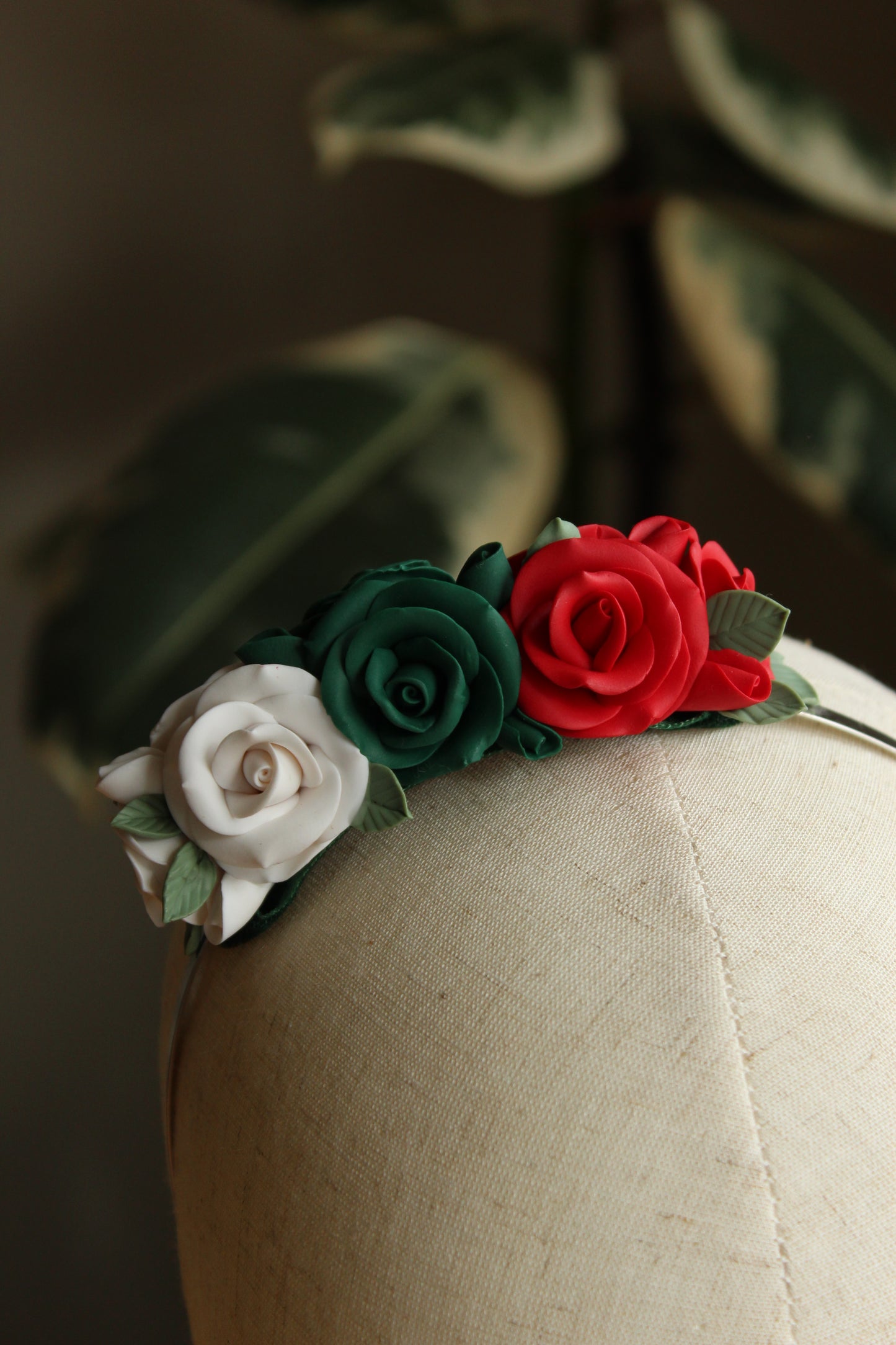 Raina Ethno-Floral Headband With Handmade Clay Roses