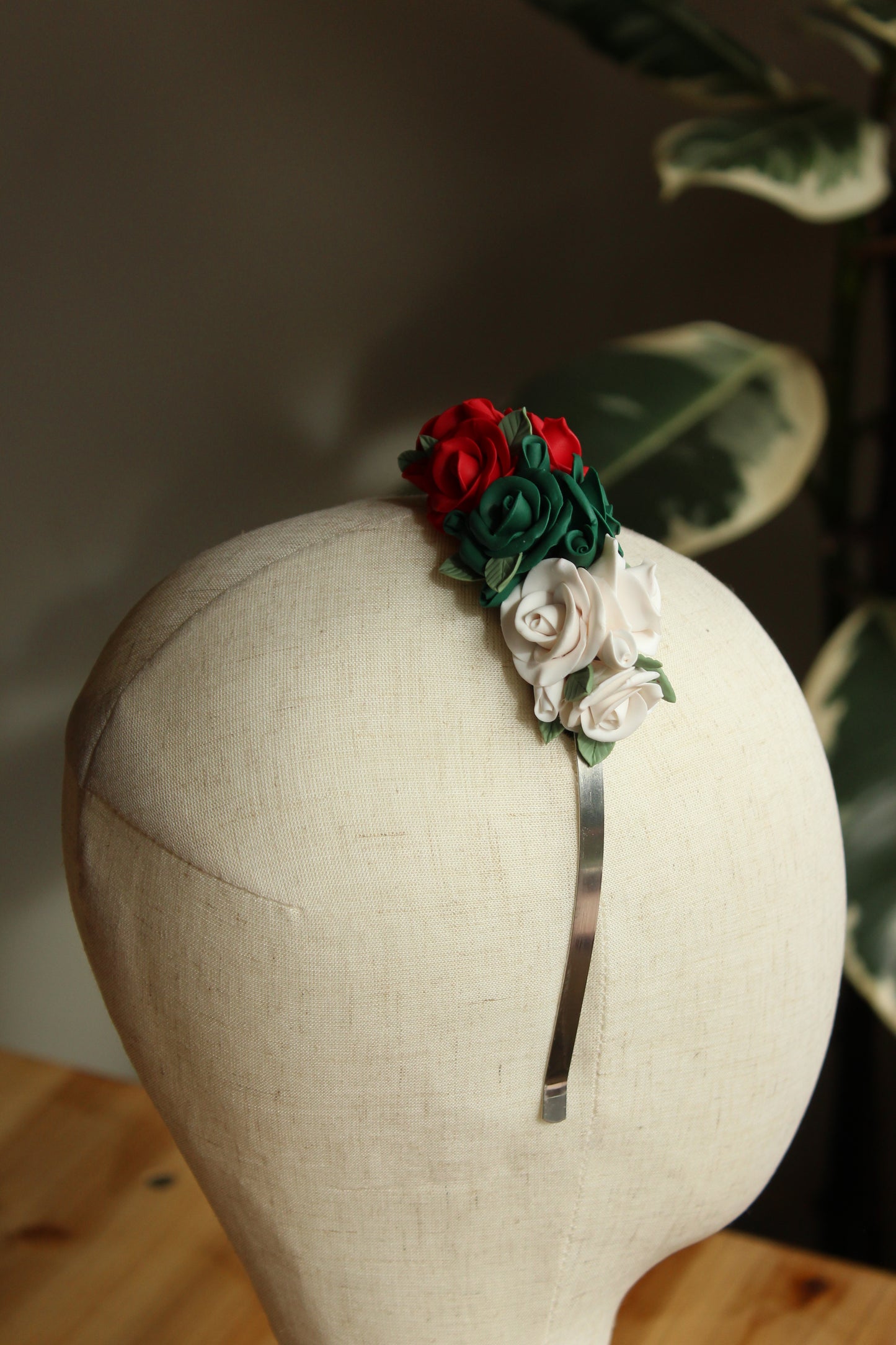 Raina Ethno-Floral Headband With Handmade Clay Roses
