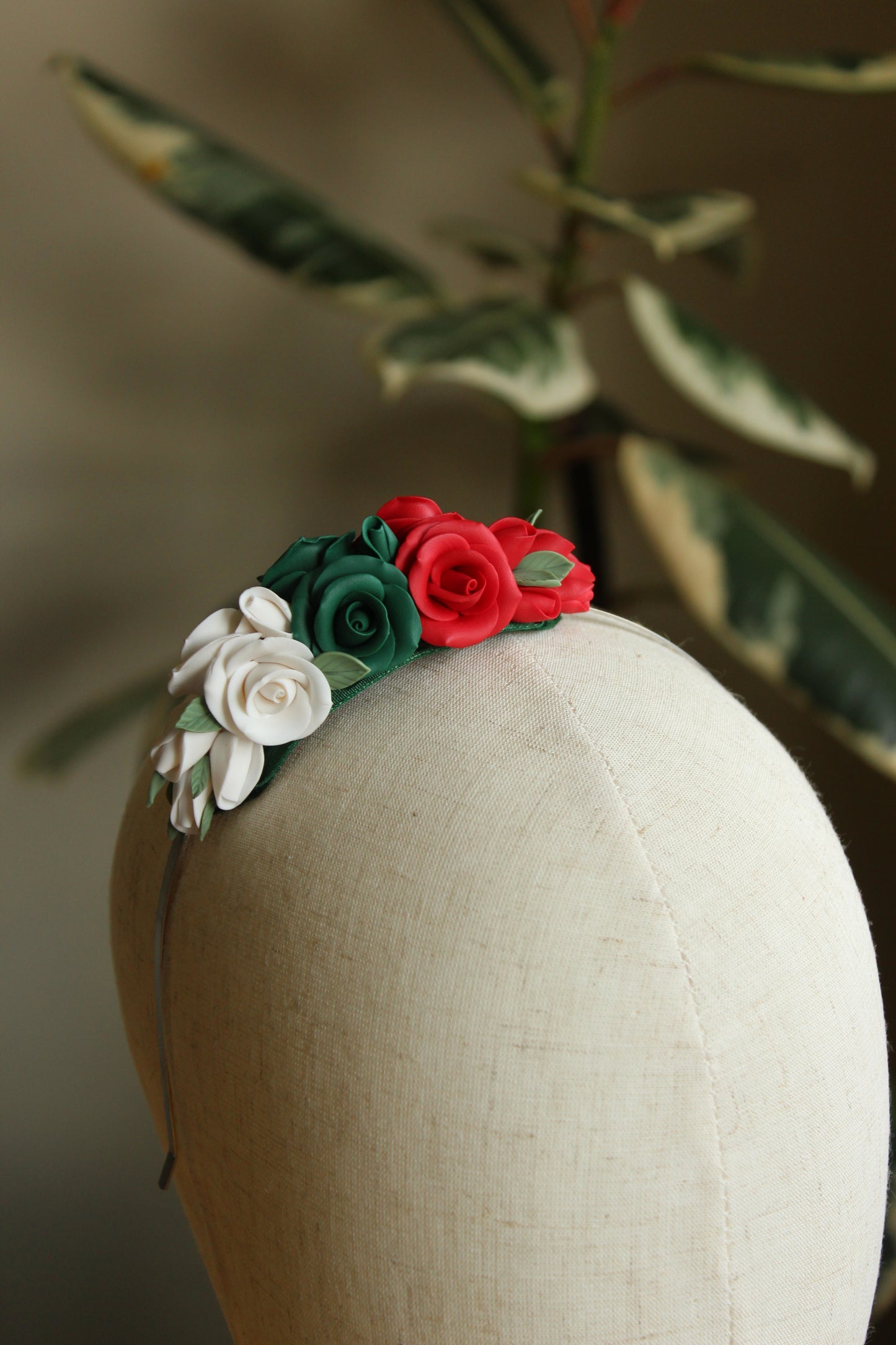 Raina Ethno-Floral Headband With Handmade Clay Roses