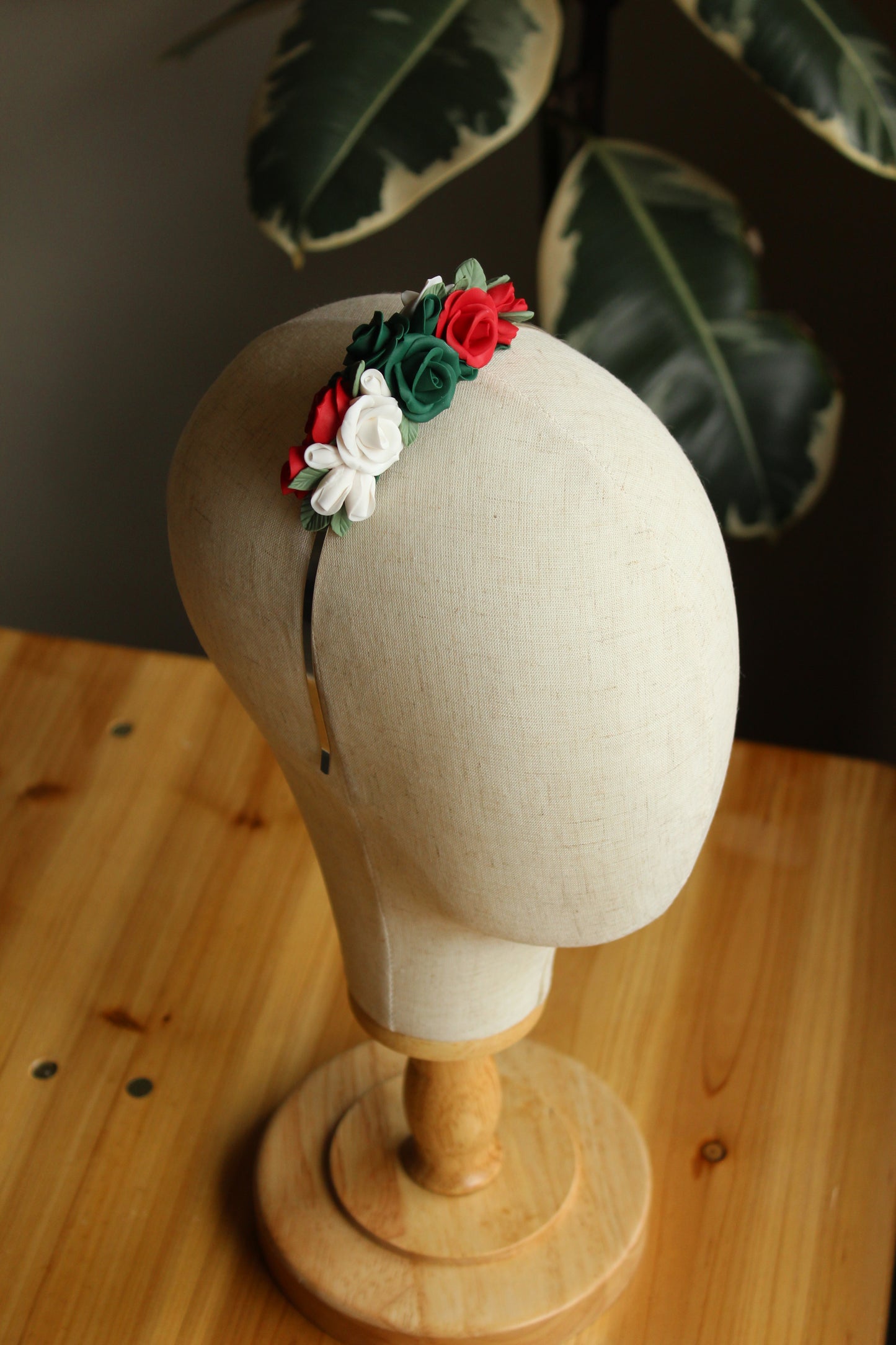 Raina Ethno-Floral Headband With Handmade Clay Roses