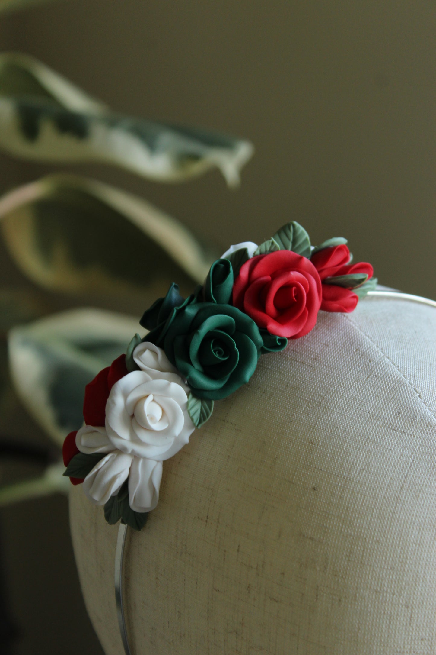 Raina Ethno-Floral Headband With Handmade Clay Roses