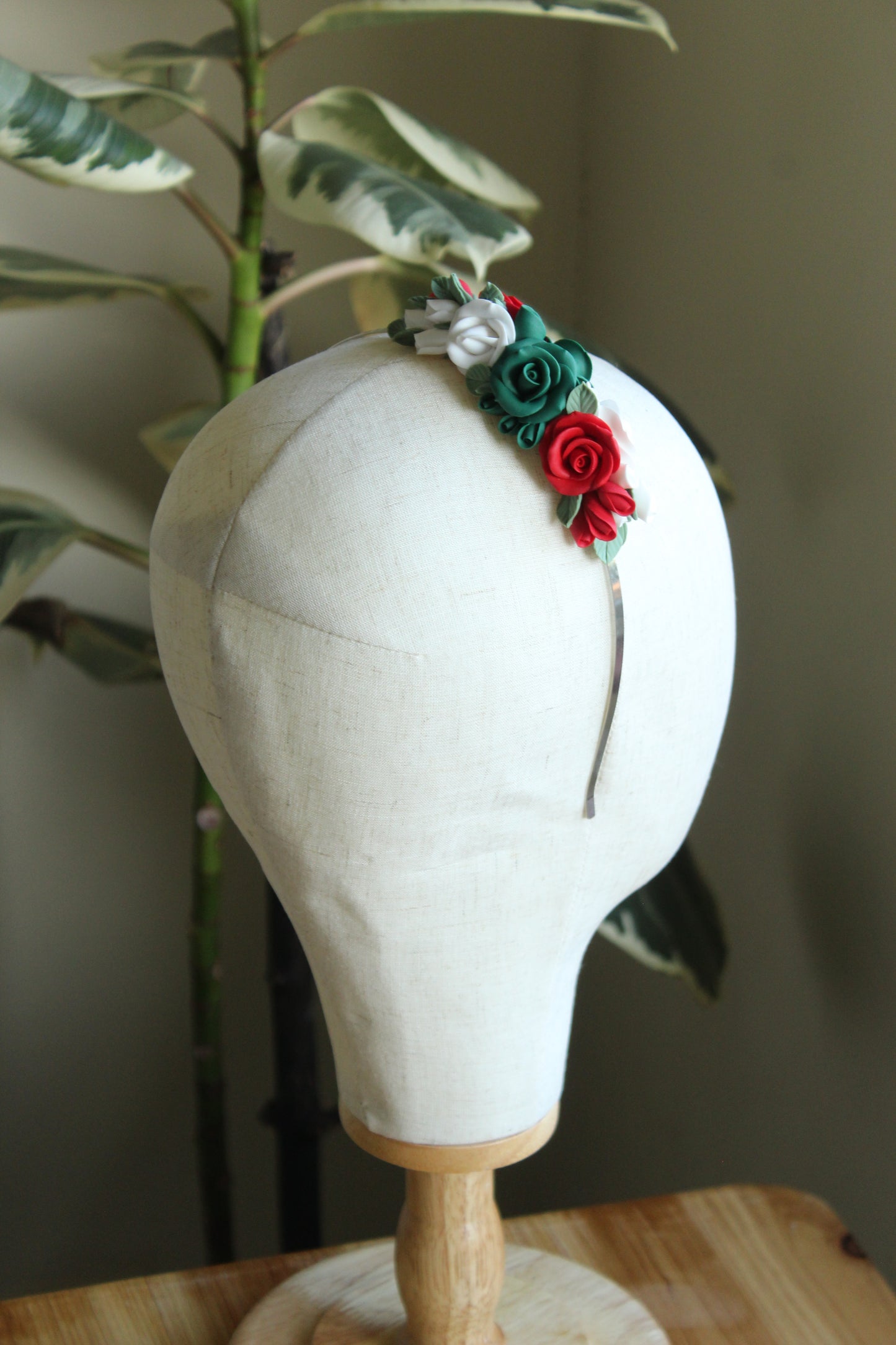 Raina Ethno-Floral Headband With Handmade Clay Roses