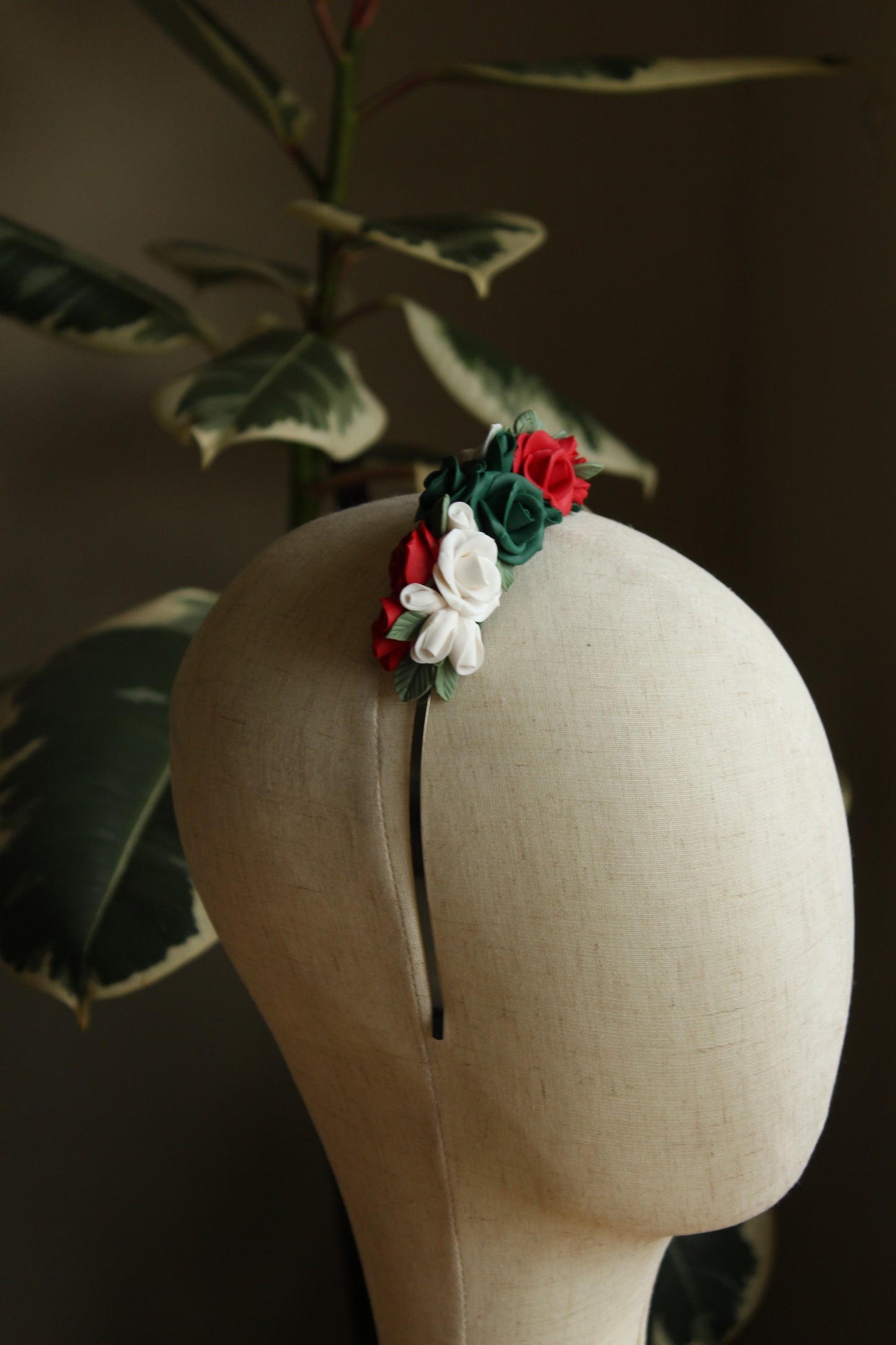 Raina Ethno-Floral Headband With Handmade Clay Roses