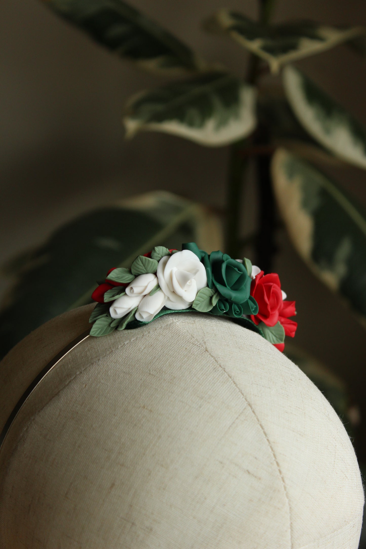 Raina Ethno-Floral Headband With Handmade Clay Roses