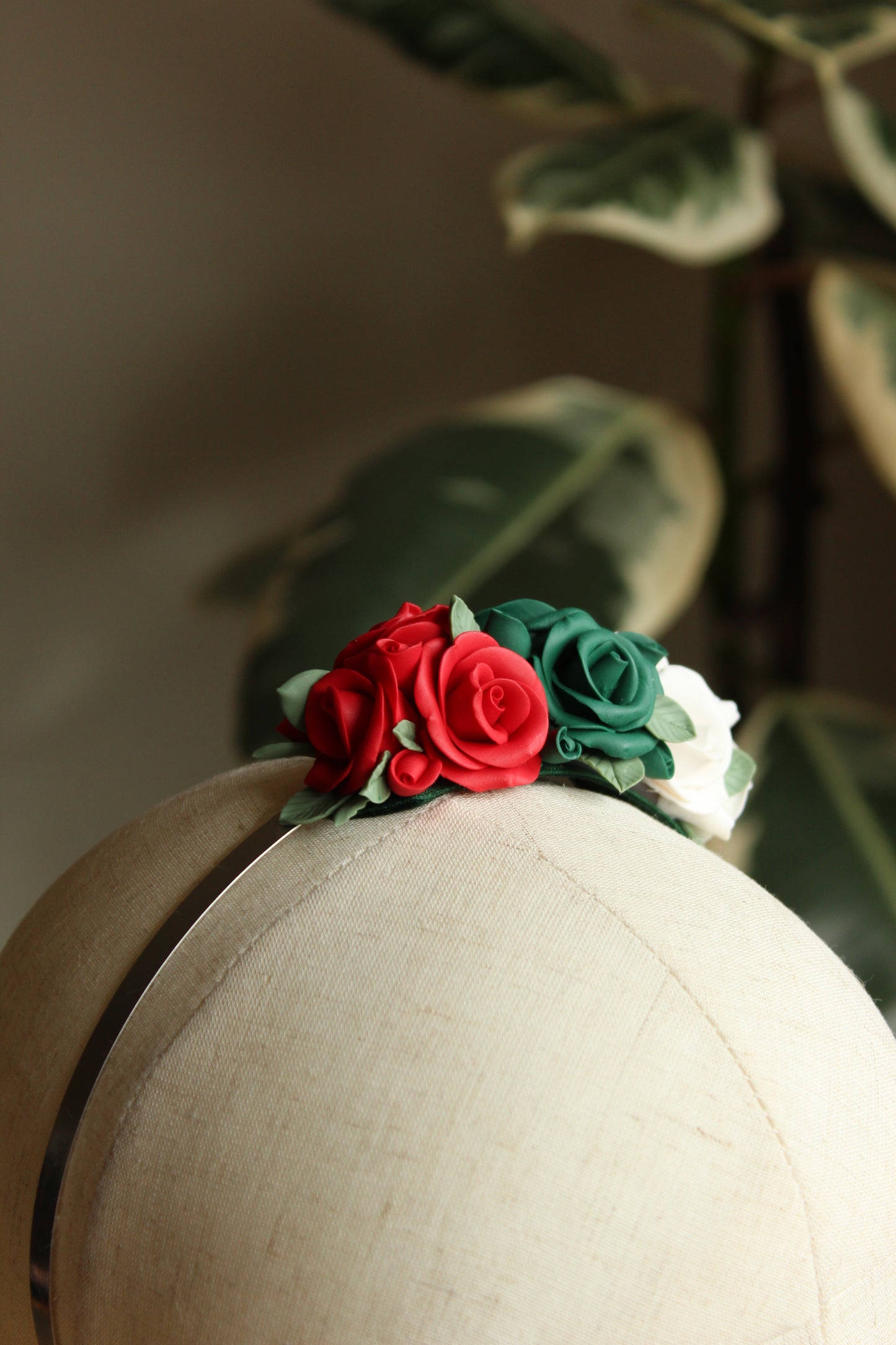 Raina Ethno-Floral Headband With Handmade Clay Roses