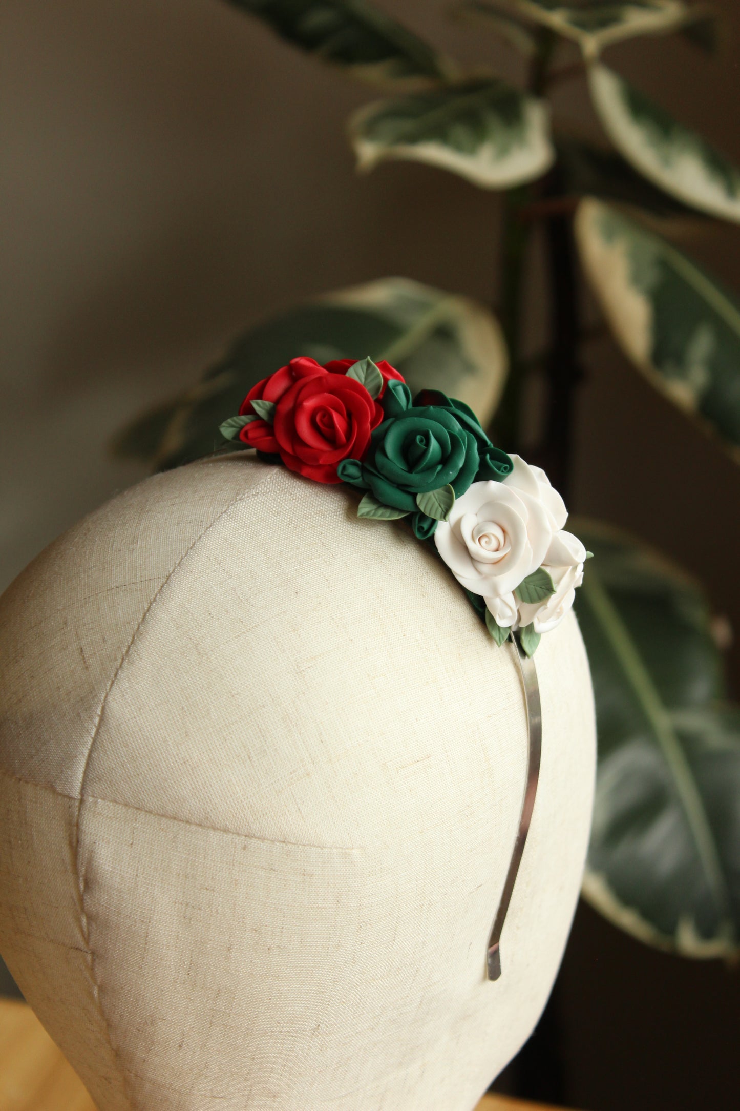 Raina Ethno-Floral Headband With Handmade Clay Roses