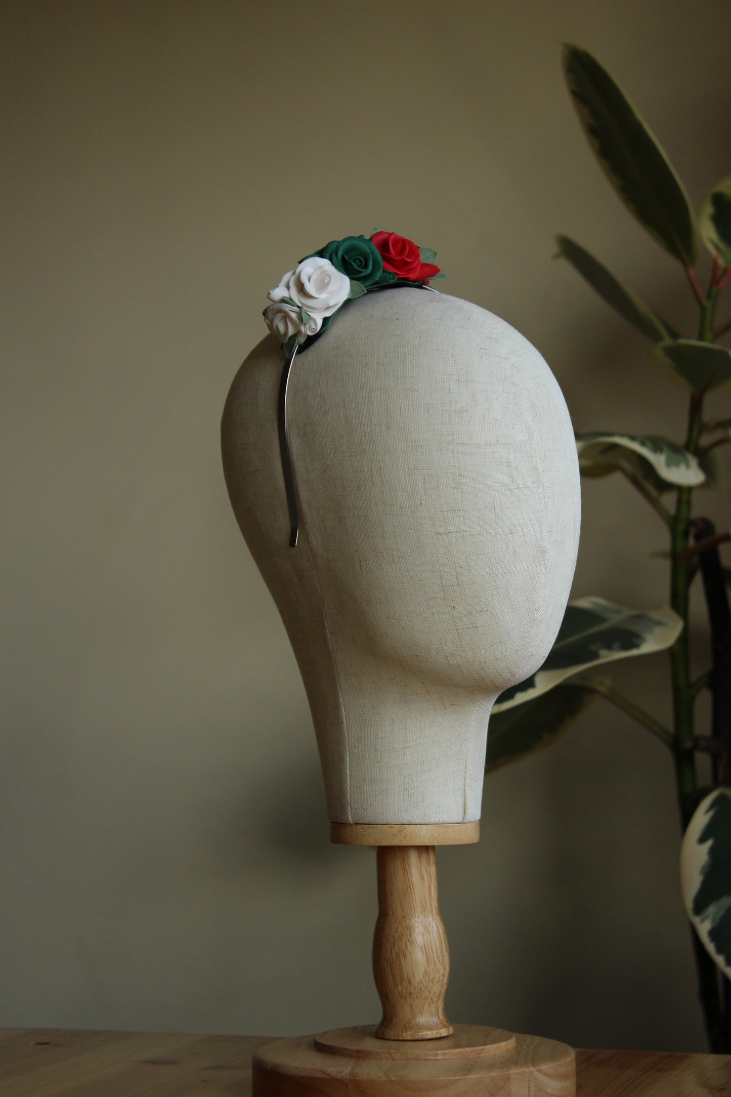 Raina Ethno-Floral Headband With Handmade Clay Roses