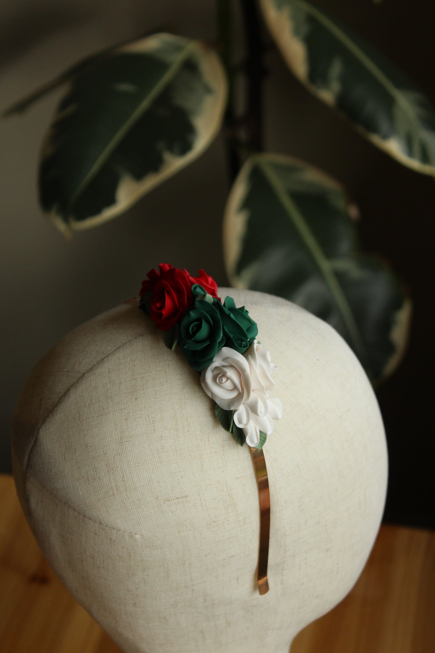 Raina Ethno-Floral Headband With Handmade Clay Roses