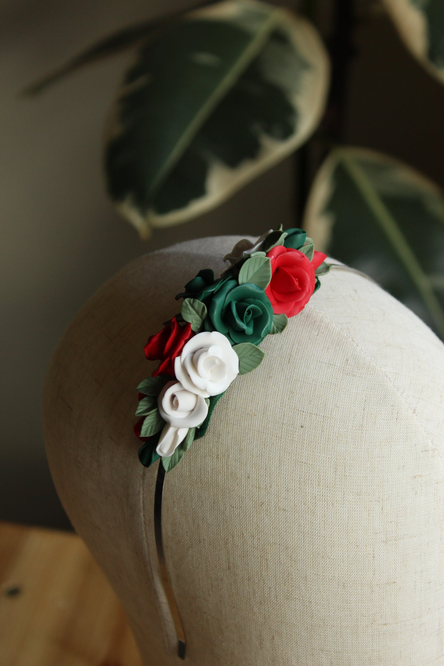 Raina Ethno-Floral Headband With Handmade Clay Roses